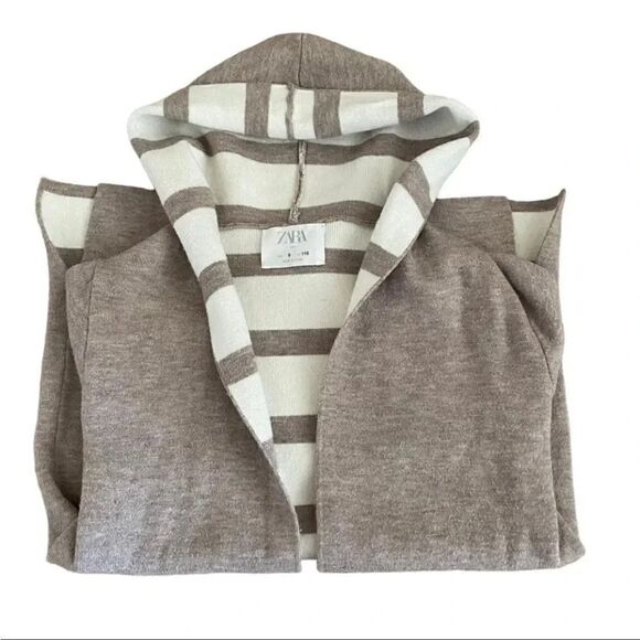 Zara Girls Hooded Open Cardigan Tan Lightweight SZ 6 - Picture 8 of 10
